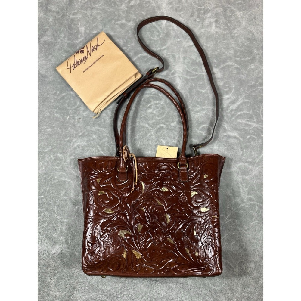 Patricia Nash Cutout Tooled ADELINE Leather Tote Purse Leather British Tan NWT